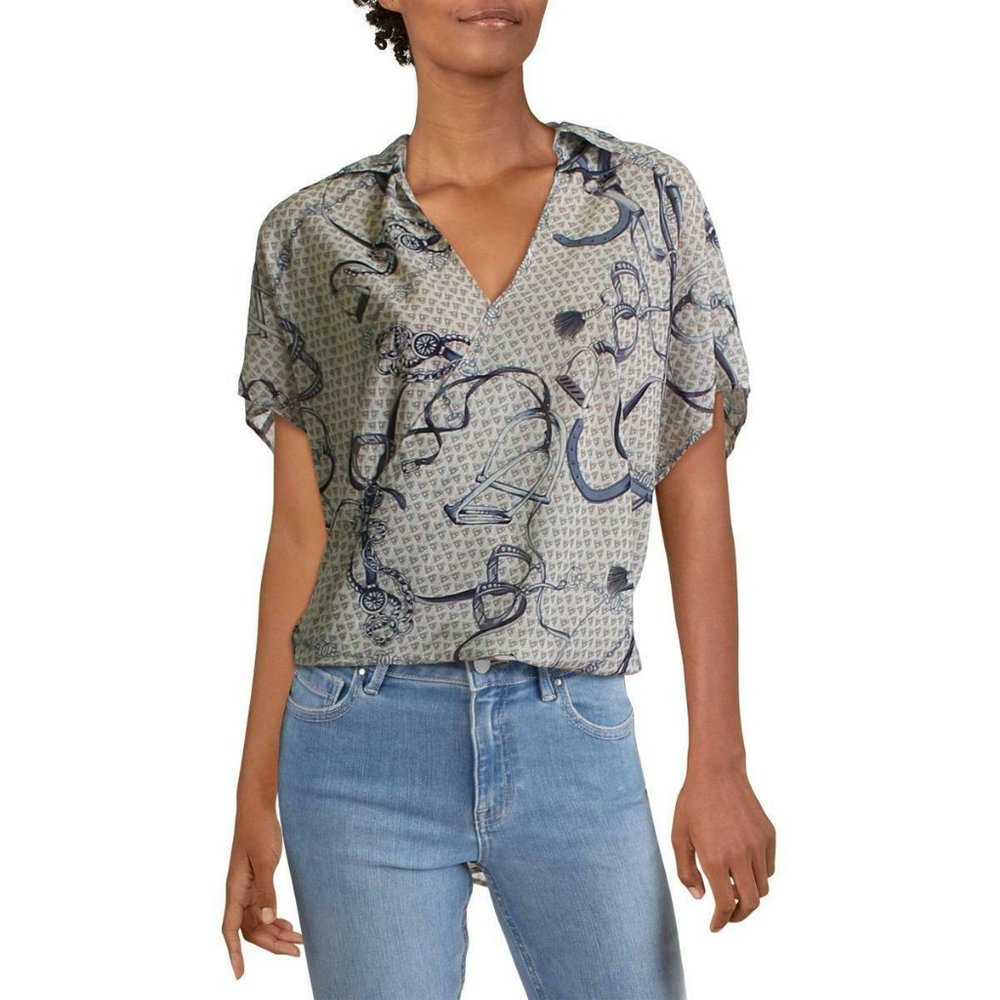 CQ by CQ Status Print Cross Bodice Wrap Top Sz M NWT
